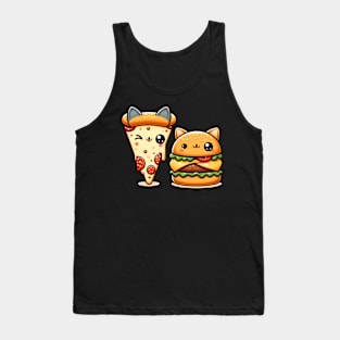 Kawaii Cat Buger and Pizza Lover Tank Top